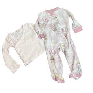Burts Bees 3-6m Baby Girl Bundle Footed Pajamas Kimono Wrap Top Ballet Pink